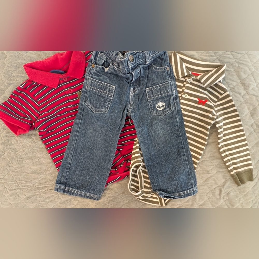 Timberland 18M Kids Dark Blue Jeans With Bodysuits